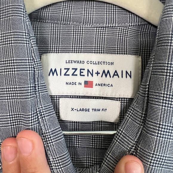 Mizzen & Main Gray Checkered Long Sleeve Button Down XL Trim Fit Mens - Picture 3 of 9